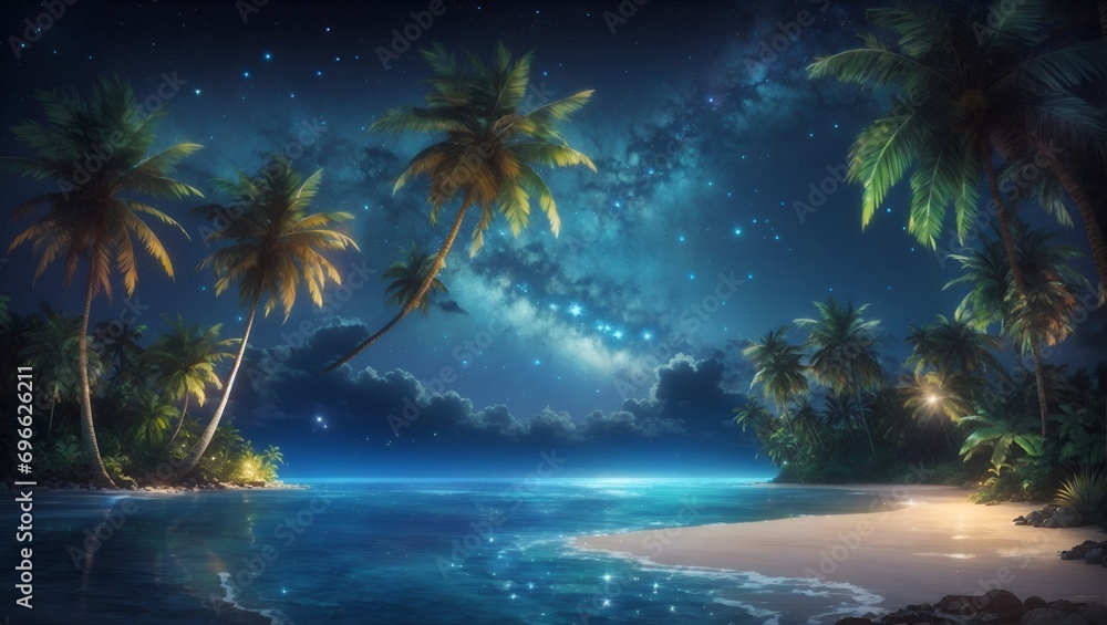 Tropical paradise night with star - obrazy, fototapety, plakaty 