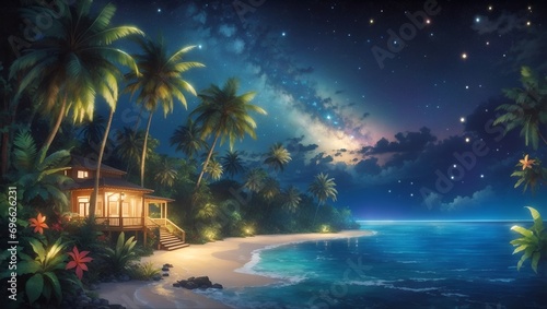 Tropical paradise night with star