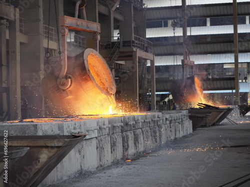 Obraz na plátně Ferrosilicon ingot is made by smelting silicon raw materials and iron raw materials at a certain ratio in a submerged arc furnace at high temperature