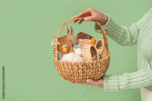 Woman with gift basket for ...