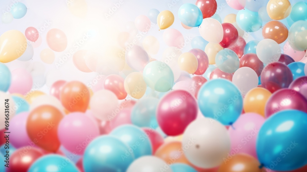colorful balloons and confetti for a holiday celebration like birthday anniversary. wallpaper background for ads or gifts wrap and web design. Generative AI