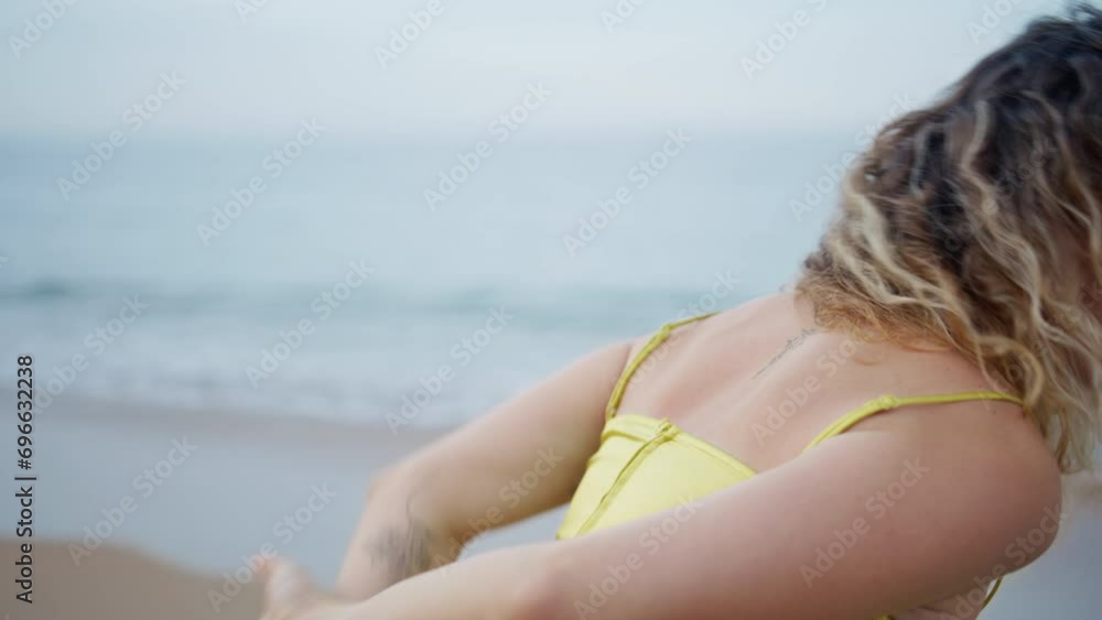Expressive girl performing dance on beach close up. Professional choreographer Expressive girl performing dance on beach close up. Professional choreographer