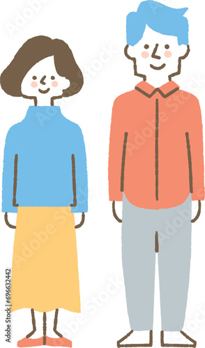 並んで立っている中年の女性と男性_色