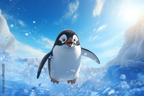 Pinguim saltando na agua - Papel de parede fofo