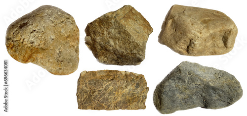 A collection of pebble rock, Cobblestone and rock stone isolated on a transparent background. 