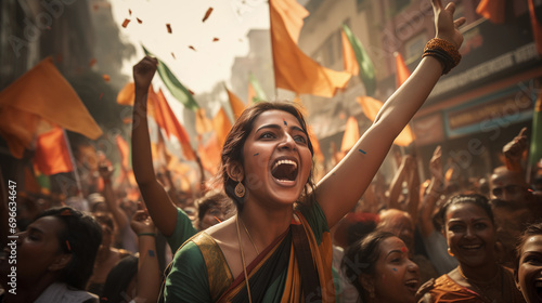 Woman celebrating Republic Day in India, commemorating the independence and culture of the country photo