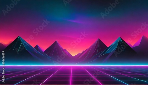 Synthwave retro cyberpunk style landscape background banner or wallpaper.	
 photo