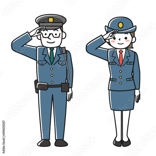 敬礼する男性警察官と女性警察官