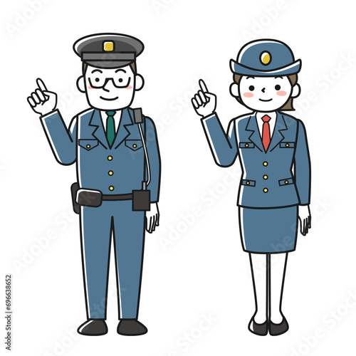 指をさす男性警察官と女性警察官