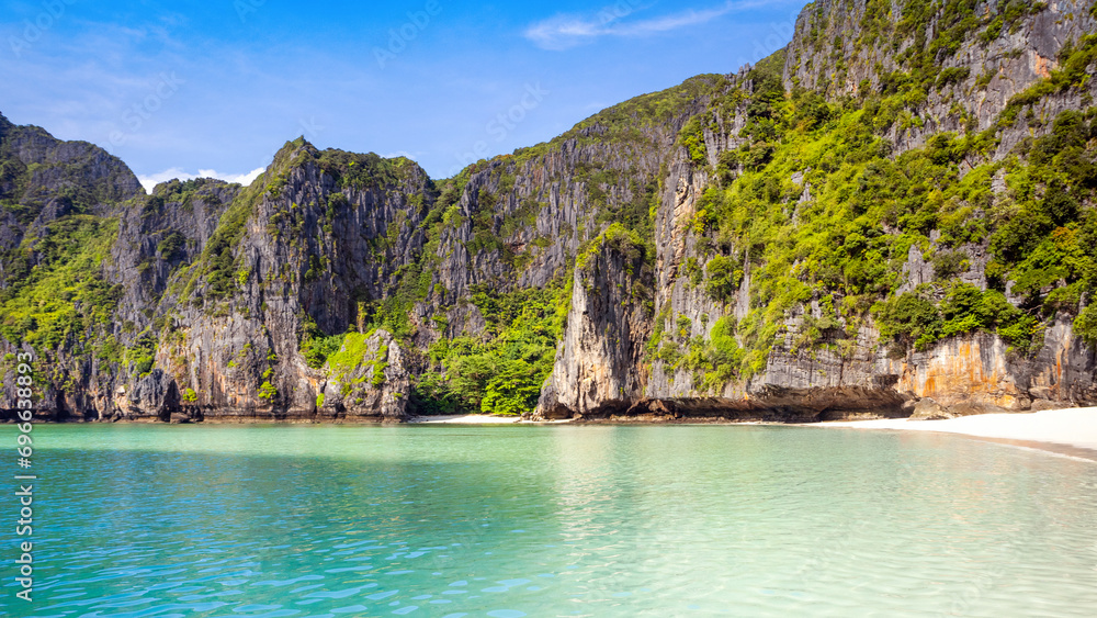 Beautiful tropical landscape of the Maya Bay in the Phi Phi Islands in Thailand