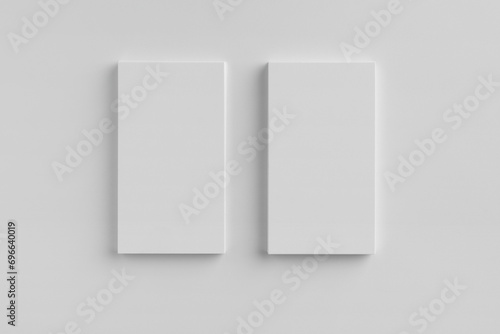 Blank business cards on white background, top view. Mockup for design photo