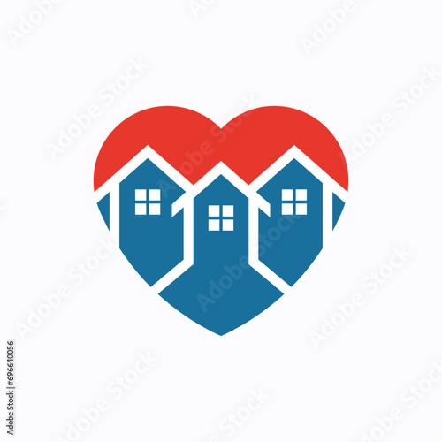 Three Houses Encased in a Heart Symbolizing Residential Love and Community Care