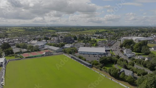 Aerial shot of Claremorris, featuring the Soccer Astro Pitch and Saint Colman's Church photo