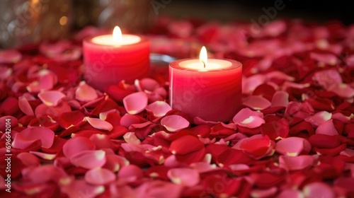 Each candle was surrounded by a circle of rose petals  creating a picturesque scene that looked straight out of a romance novel.