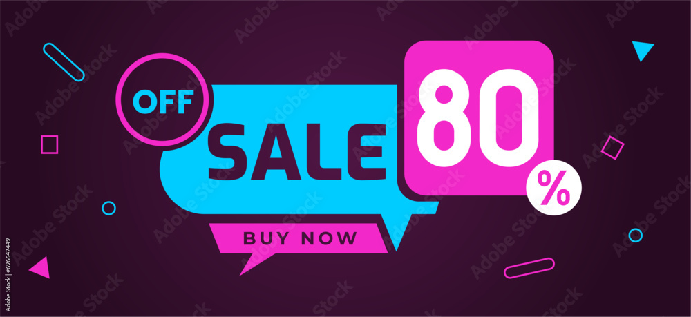 sale 80 percent off buy now banner pink blue light neon - obrazy, fototapety, plakaty 
