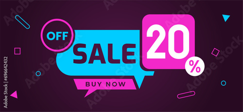 sale 20 percent off buy now banner pink blue light neon