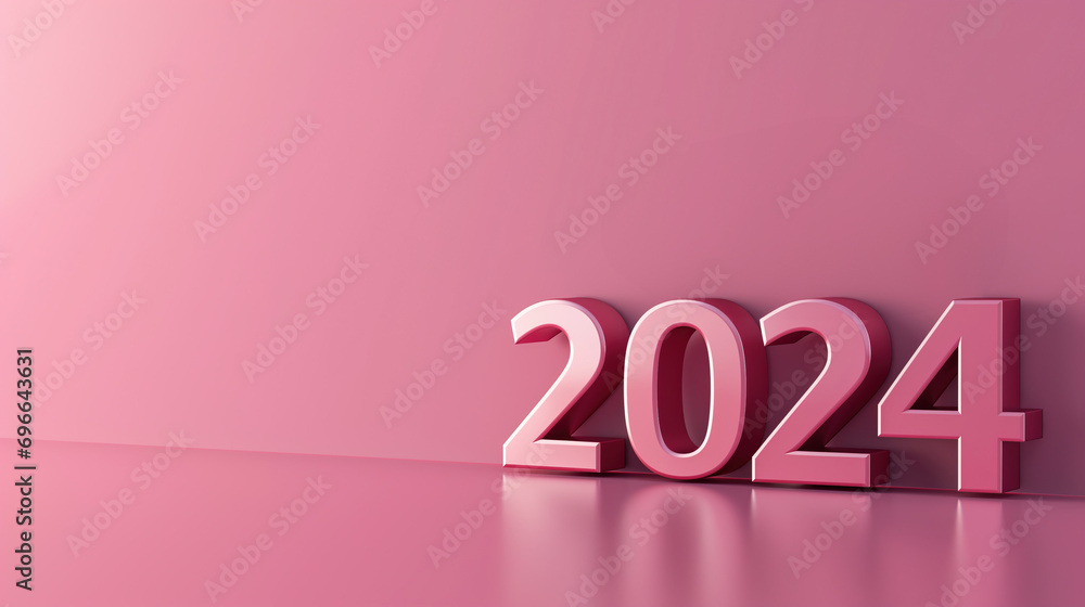 3D Illustration, 2024 New Year text on pink background. 3D Illustration, 2024 New Year text on pink background.