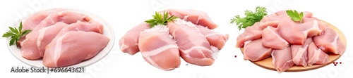 Collection of PNG. Raw chicken meat isolated on a transparent background.