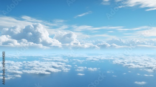 Aerial View of Fluffy Clouds over Ocean photo