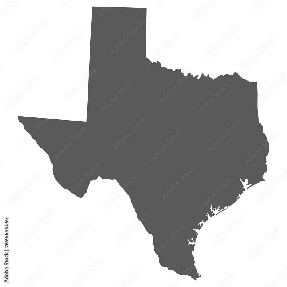 Texas state map. Map of the U.S. state of Texas in grey color. - obrazy, fototapety, plakaty 