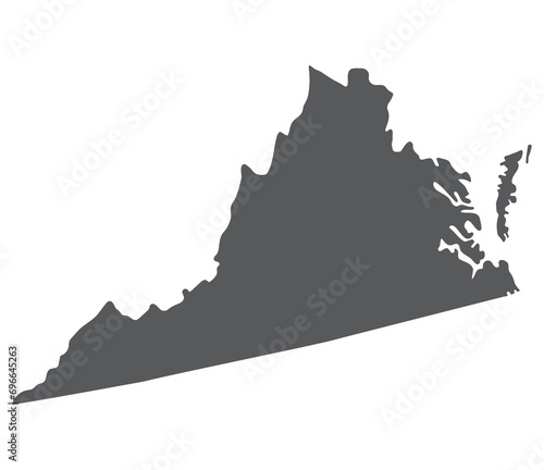 Virginia state map. Map of the U.S. state of Virginia in grey color. photo