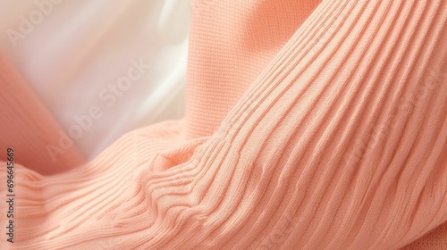 Closeup of a ribbed Peach Fuzz loungewear set, with a sporty and chic aesthetic for running errands or working from home. photo