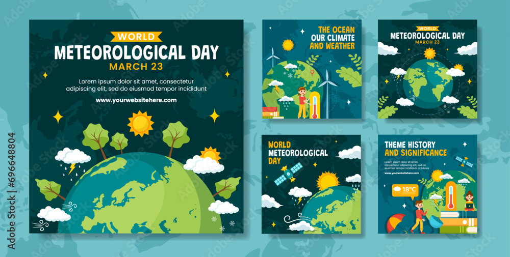 Meteorological Day Social Media Post Flat Cartoon Hand Drawn Templates Background Illustration - obrazy, fototapety, plakaty 