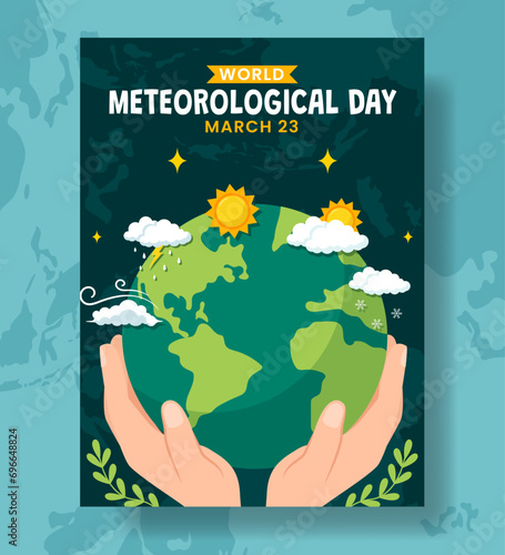Meteorological Day Vertical Poster Flat Cartoon Hand Drawn Templates Background Illustration
