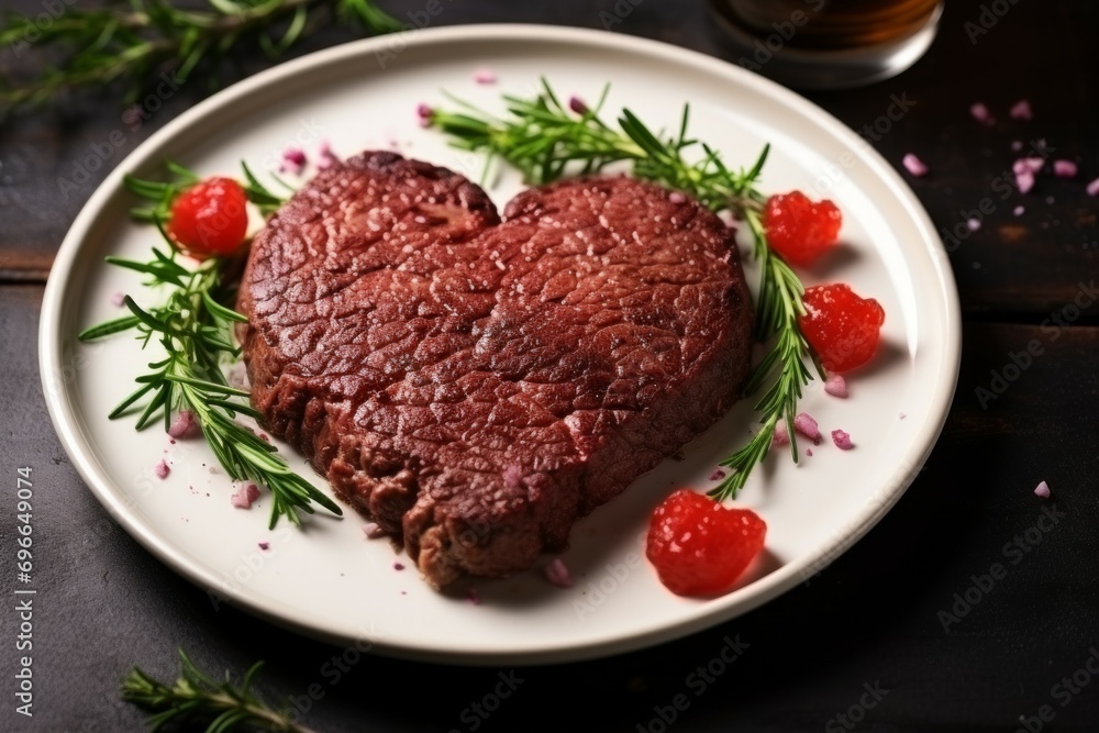 Heart-shaped meat. Background with selective focus and copy space Heart-shaped meat. Background with selective focus and copy space