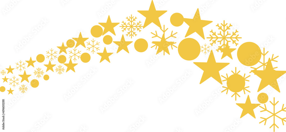 Star, circle and snowflake gold glitter elements with curved lines pattern and transparent background Star, circle and snowflake gold glitter elements with curved lines pattern and transparent background