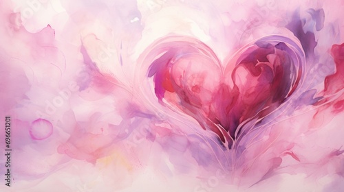 A whimsical depiction of a watercolor heart, using a mix of bold magenta and muted blush pink, giving off a dreamy and ethereal vibe. photo