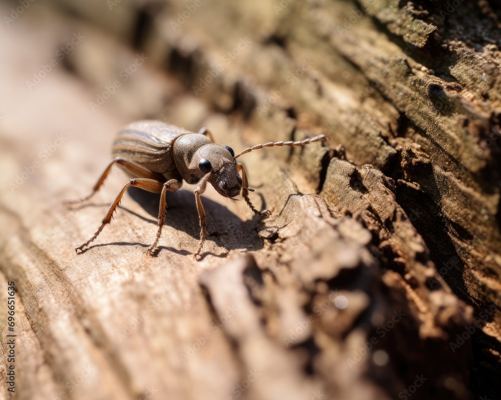 A beetle on a piece of wood. Generative AI. A beetle on a piece of wood. Generative AI.