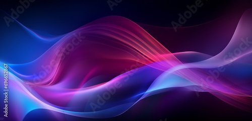 Enthralling abstract banner with vibrant blue & purple waves, radiating with retro glowing waves.
