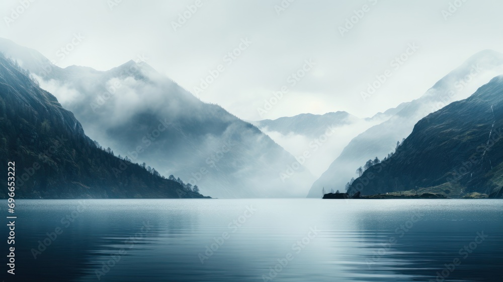 Misty Mountainscape with Tranquil Lake