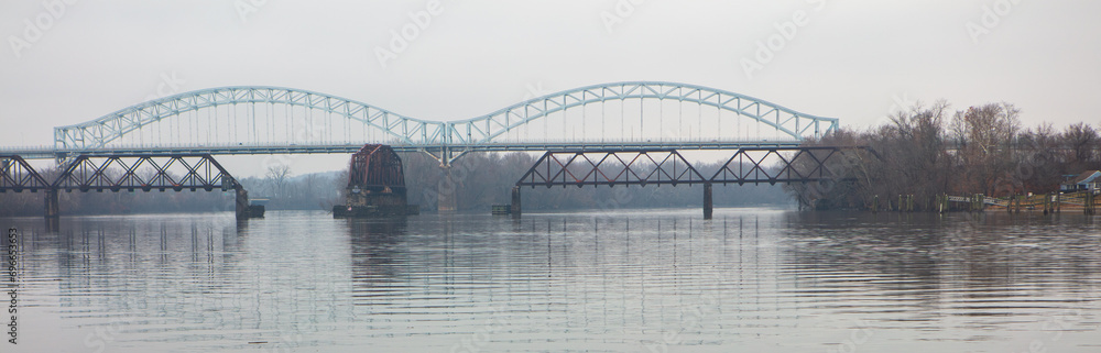 Panorama of a bridge over the Connecticut River. High quality photo