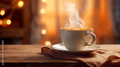 Cup of coffee on cozy background picture 