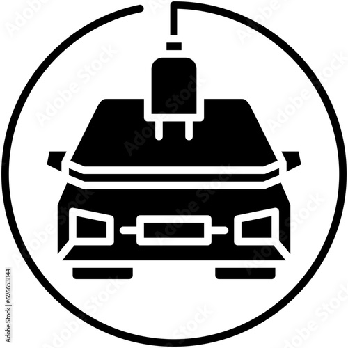 Car Charge Icon. Electric EV Car Station Pictogram Graphic Illustration. Isolated Simple Solid Icon For Infographic, App and Web Button.