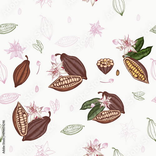 Cacao vector pattern with chocolate in vintage style