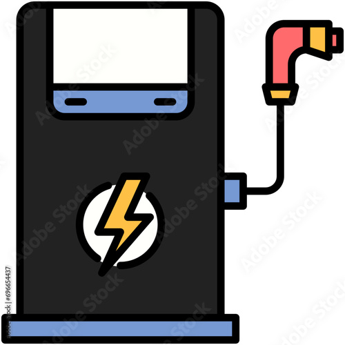 Charging Station Icon. Electric Car Charge Pictogram Graphic Illustration. Isolated Simple Filled Line Icon For Infographic, App and Web Button.