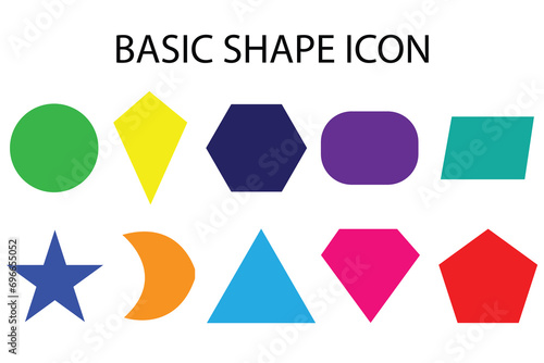 12 set of basic color shapes. Vector illustration.