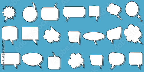 Speech clouds chat bubble icon. Vector illustration with blue background.