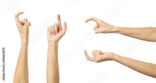 Scratching finger. Multiple images set of female caucasian hand with french manicure showing Scratching finger gesture photo