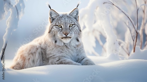 An image of a lynx on snow-covered ground. © kept