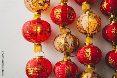 Traditional Chinese Lanterns: Red and Gold Flat Lay