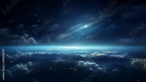 Horizon of Earth  in the universe, illuminated in the darkness of space. © kept