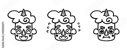 青鬼のいろいろな表情イラストセット_モノクロ
