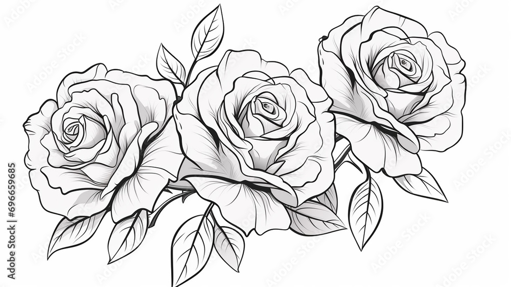 beautiful roses flower floral black outline isolated - obrazy, fototapety, plakaty 