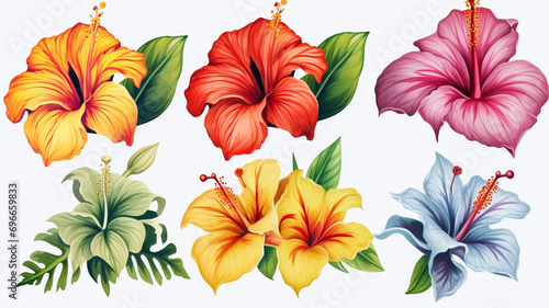 Collection set of Tropical flower drawing illustration