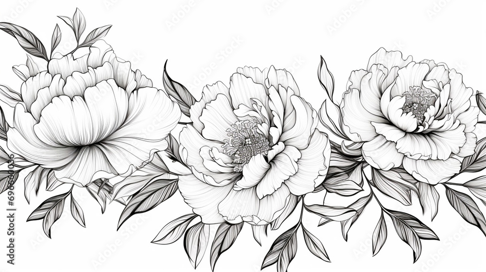 Elegant Background with Peony Flowers floral black design
