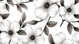 Dogwood flower and leaves pattern seamless background